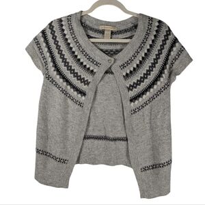 A Giannetti Angora Wool Blend Fair Isle Short Sleeve Cardigan Sweater S